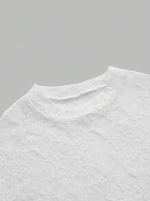 SHEIN Maternity Stand Collar Long Sleeve Lace Bodysuit, Suitable For Photo Shooting - White - View 4