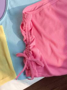 SHEIN EZwear 4 件套亮色不对称背心，纯色休闲时尚，适合日常穿着，春季