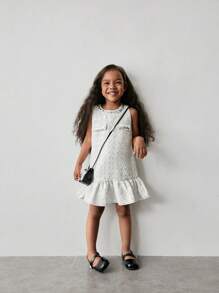 Maija Kids Maija Kids 年轻女孩融合休闲粗花呢荷叶边下摆连衣裙 - 白色 - 查看 5