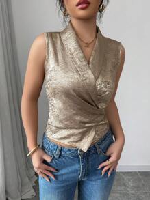 Chiquease 女士优雅纯色交叉背带无袖衬衫