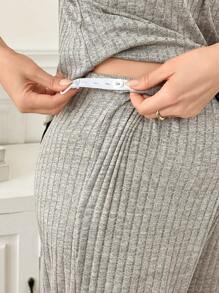 SHEIN 3-Piece Maternity Sleepwear Set: Contrast Color Lace Knit Camisole Pants And Open Front Long Sleeve Cardigan