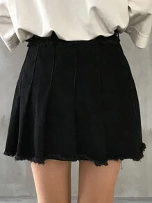 FRIFUL Falda vaquera plisada de unicolor, estilo casual de calle para mujer, falda de jeans de verano - Azul - Ver 5