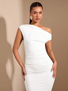 SHEIN BAE Vestido elegante de cola de sirena con cuello asimétrico y bajo extra largo, para uso diario, citas, salir, fiestas, clubes, disfraces de Halloween para mujer, en otoño