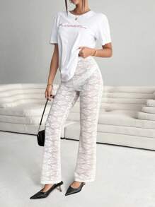 SHEIN SXY Quần ren mỏng màu trơn gợi cảm cho nữ, kỳ nghỉ thường ngày - trắng - Xem 3