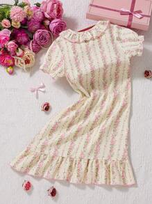 Girls Floral Print Casual Elegant Long Sleeve Nightgown Loungewear Kids Spring Dresses Spring Kids Dresses Spring Dresses For Girls Spring Dresses For Young Girls Girls Clothes Young Girls Dresses