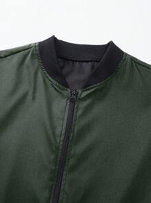 Manfinity Homme Áo khoác nam tay dài đơn giản, họa tiết chắp vá màu trơn, khóa kéo phía trước - màu đen - Xem 6