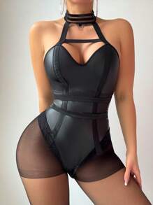 2pcs Women Hollow Out Halter Neck Sexy Bodysuits