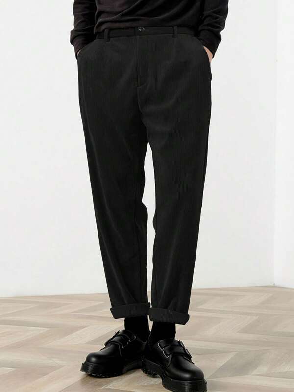 Manfinity Mode Pantalones casuales largos para hombre de unicolor con bolsillo delantero y cierre de botones sencillo