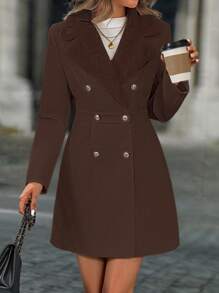 SHEIN Clasi Abrigo de mujer de lana de doble botonadura, de unicolor, para otoño/invierno