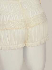 SHEIN Sweetina 修身半透明雪纺褶皱短裤 - 米色 - 查看 7