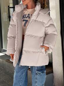 EURMUSE Y2K Oversized High Neck Water Repellent Padded Winter Coat - Baby Pink - View 3