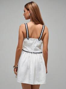 SHEIN Unity Vestido corto sin mangas de mujer elegante con cinturón de cuerda retorcida de contraste, para primavera/otoño - Beis - Ver 4