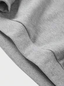 EURMUSE Cotton Men Letter Patched Quarter Zip Sweatshirt - Grey - View 3