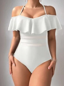 SHEIN Swim 1 pieza Traje de baño de una sola pieza de tiras delgadas y ajustado, de color liso y casual para mujer, de verano