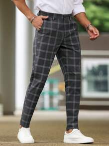 Manfinity Homme Men's Front Button Pocket Plaid Casual Dress Pants - Multicolor - View 1