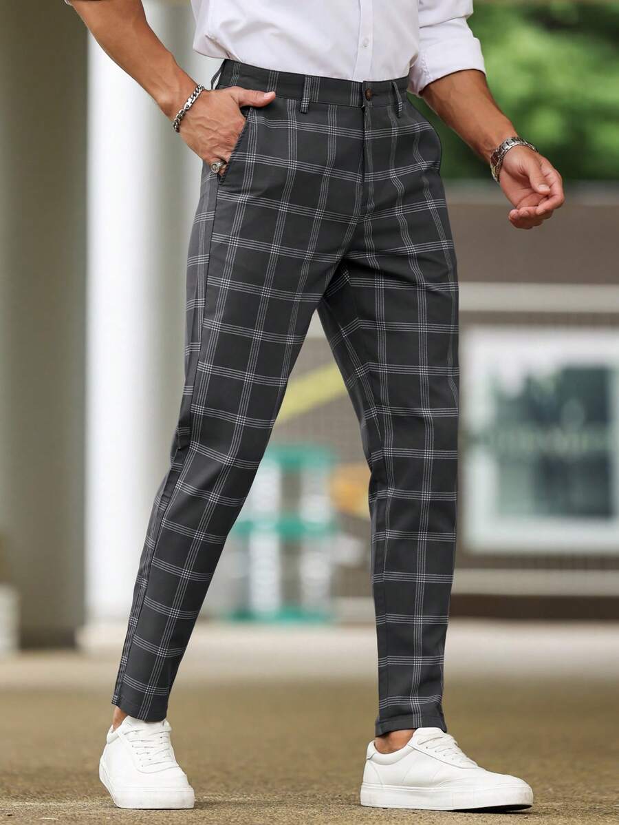 Manfinity Homme Men's Front Button Pocket Plaid Casual Dress Pants - Multicolor - View 1