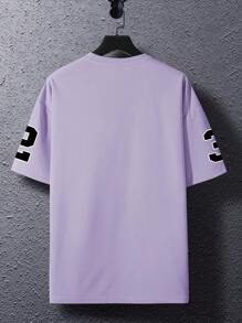 Manfinity Homme Men's Letter Print Crew Neck Drop Shoulder Casual T-Shirt