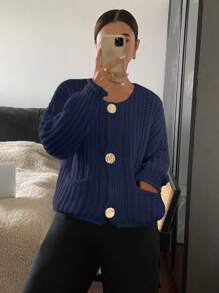 Siren Gaze Women's Solid Color Front Button Long Sleeve Simple Casual Blouse For Daily Wear - Navy Blue - View 5