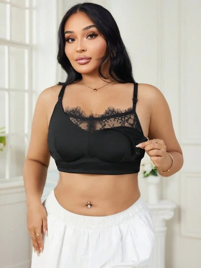 Moonlight&Mama 加大码舒适简约可拆卸罩杯对比色蕾丝孕妇和哺乳文胸内衣