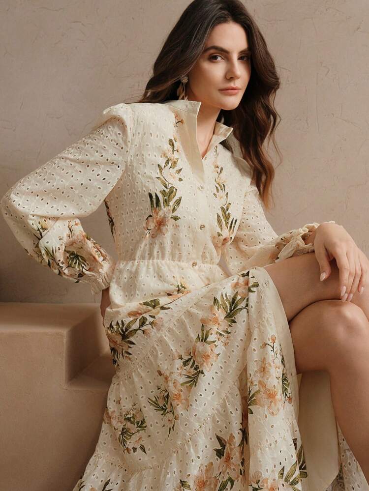 Robe mi-longue pour femmes, style bohème élégant, avec col montant, imprimé, pour les vacances à la plage au printemps et en été