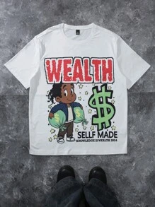 Manfinity Hypemode Camiseta de manga corta con estampado gráfico para hombres, casual y de moda para uso diario