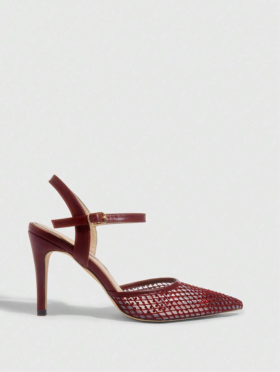 CUCCOO SZL 尖头高跟鞋，时尚性感酒红色女士高跟鞋，派对鞋，情人节装扮，坏女孩装扮 - 酒紅色 - 查看 1