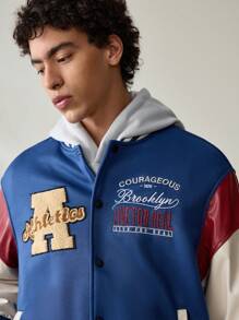 Manfinity VCAY Men's Blue And White Stripe,Autumn,Casual,Graduation,Back-To-School Vintage Pattern Embroidered Leather Patchwork Loose Cardigan Woven Jacket Gifts - Blue - View 5