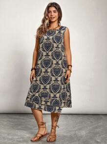 SHEIN VCAY Robe débardeur décontractée à imprimé floral de style boho pour grande taille, pour l'été