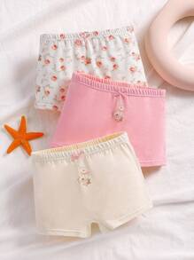 3pcs/Set Young Girl Rabbit, Plum Flower, Rose Floral Prints Soft Cotton Underwear Briefs  Summer Kids Floral Print Panties, Pack Of Panties