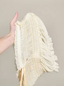 SHEIN Sweetina 修身半透明雪纺褶皱短裤 - 米色 - 查看 11