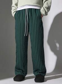 SUMWON Skater Fit Stripe Pants Wide Leg Retro Skater Relaxed Drawstring Trousers Streetwear Classic Casual All-Season Athletic Bottoms Comfort Lounge Pants