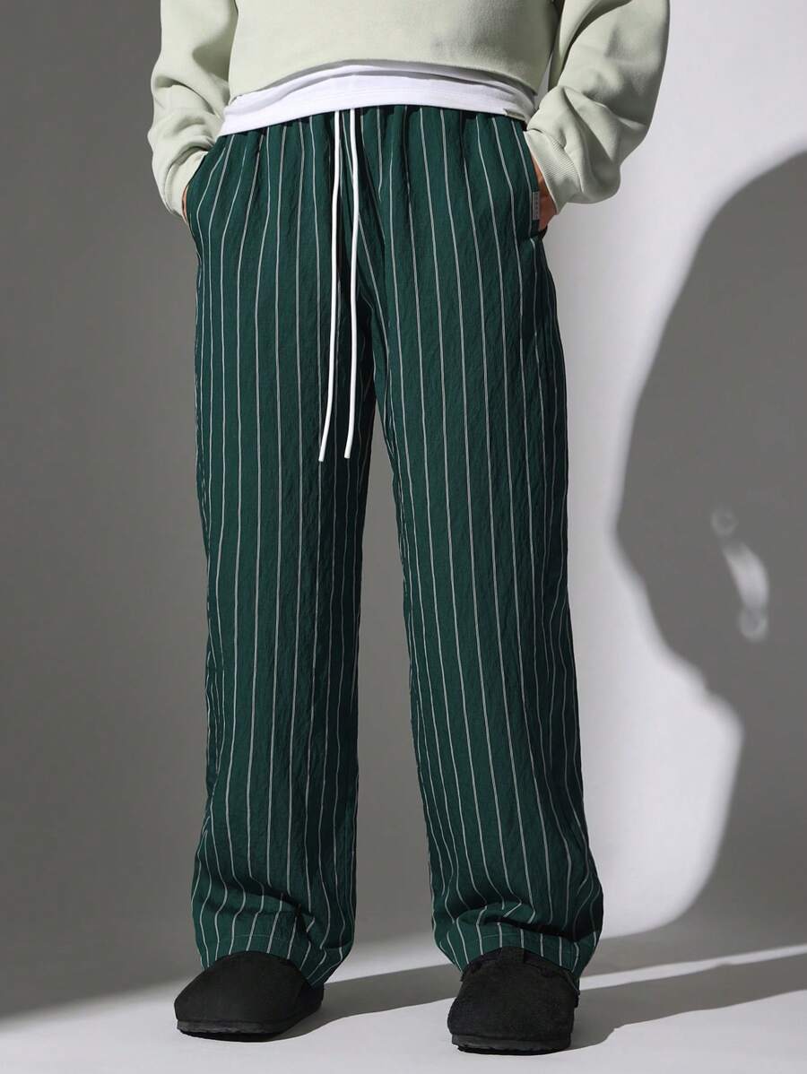 SUMWON Skater Fit Stripe Pants Wide Leg Retro Skater Relaxed Drawstring Trousers Streetwear Classic Casual All-Season Athletic Bottoms Comfort Lounge Pants