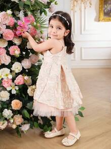Robe mini simple pour bébé fille avec fermeture éclair au dos et décorations en nœud - Rose bonbon - Voir 5