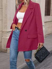 SHEIN LUNE Blazer de mujer de manga larga, con solapa entallada y doble botonadura, unicolor, para otoño
