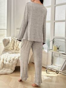 SHEIN 3-Piece Maternity Sleepwear Set: Contrast Color Lace Knit Camisole Pants And Open Front Long Sleeve Cardigan