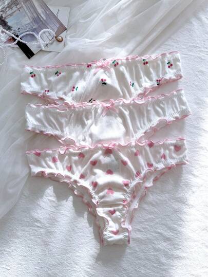 PetitDoll 3 件套女士蝴蝶结装饰荷叶边休闲三角裤套装