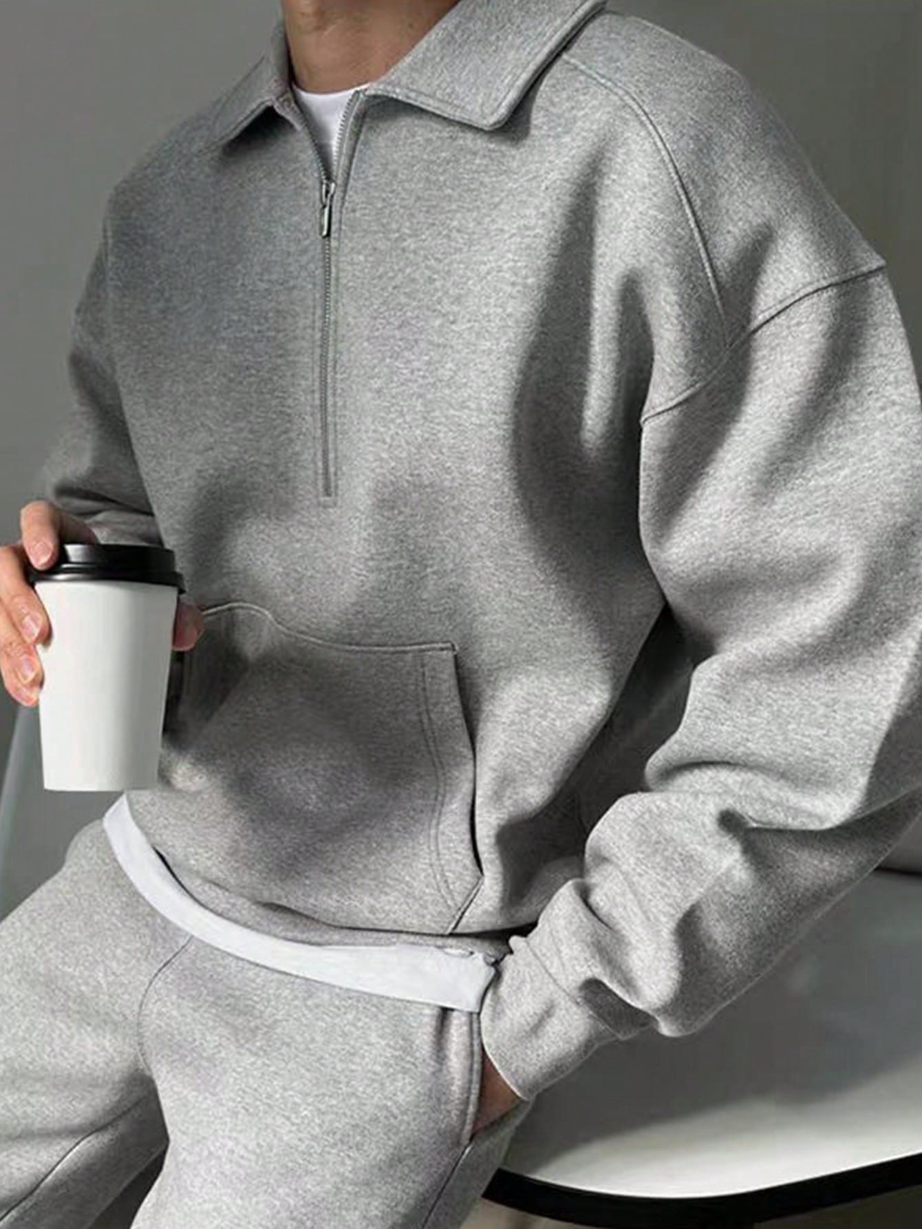 Manfinity Dauomo Men's Solid Color Zip-Up Hooded Sweatshirt, Simple And Fashionable Casual Everyday Wear