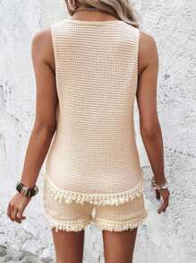 SHEIN LUNE Solid Tank Top & Fringe Trim Shorts