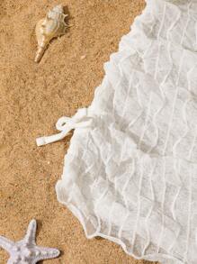 SHEIN Tween Girl 纯色抽绳简约休闲罩衫，适合休闲和度假 - 白色 - 查看 4