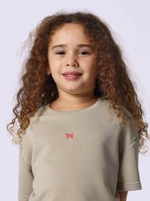 SUMWON Kids Cropped T-Shirt Butterfly Logo Casual Summer Boxy Everyday Comfy Short Sleeve Sport Athletic Weekend Play Leisure