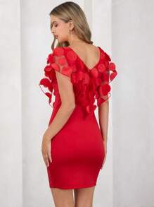 SHEIN Clasi 女士优雅网眼紧身迷你连衣裙 - 紅色 - 查看 2