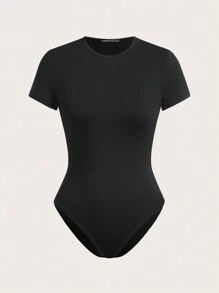 SHEIN EZwear 女士休闲百搭纯色紧身衣 - 黑色 - 查看 9