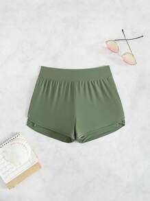 Swim Lushoire Shorts de playa de unicolor y diseño sencillo para uso diario en verano para mujer - Verde militar - Ver 6