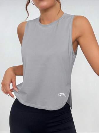 Exploreva Bezszwowy sportowy top z rękawami typu raglan i nadrukiem