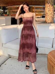 DAZY 女士度假休闲扎染吊带裙 夏季 - 紅色 - 查看 3