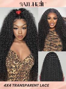 Transparent Lace Kinky Curly 4 X 4 Lace Closure Wig 180% Density 12-26 Inch Natural Black Color Pre-Plucked Natural Hairline  Lace Human Hair Top Quality Wig For Women - SNatural - View 2