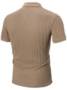 Manfinity Homme Men Ribbed Knit Polo Shirt Solid Color Simple Fashionable Daily Casual - Khaki - View 2
