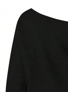 SHEIN Tween Girls Shoulder Cut-Out Floral Print Sweatshirt - Black - View 4