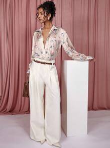 COSMINA Women's Floral Print Long Sleeve Single-Breasted Casual Shirt