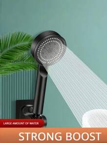 1Pc 90mm Diameter Black Plastic Shower Booster Shower Head, 5-Level Adjustable Multi-Functional High Water Pressure Shower Head, Bathroom Accessories, Suitable For Bathrooms, Kitchens, Toilets, And Home Decoration - Black - View 1